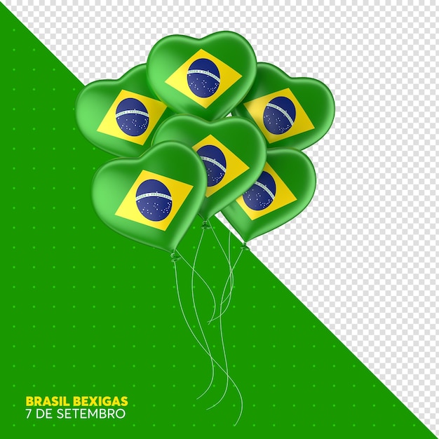 PSD luftballons mit brasilianischer flagge in realistischer 3d-darstellung