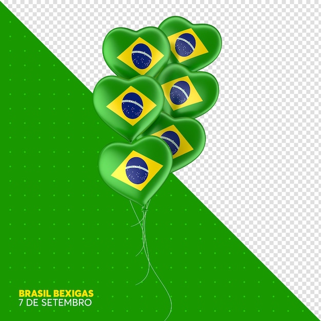 PSD luftballons mit brasilianischer flagge in realistischer 3d-darstellung