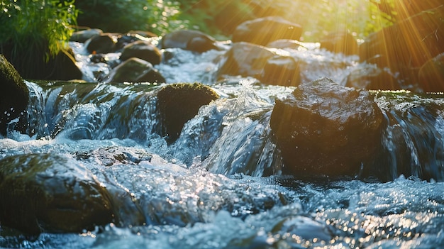 PSD la lumière du soleil filtre à travers une rivière