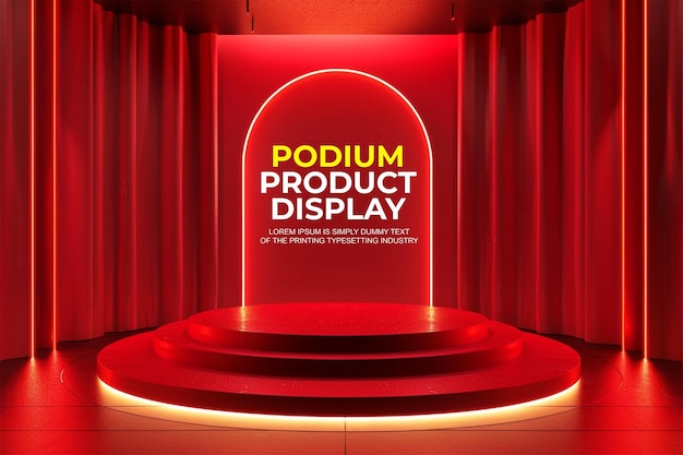 PSD luxus- und eleganz-rot-podium-produktdisplay-mockup für die produktpräsentation der show