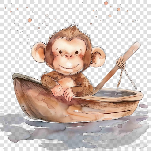 macaco em um barco nursery aquarela