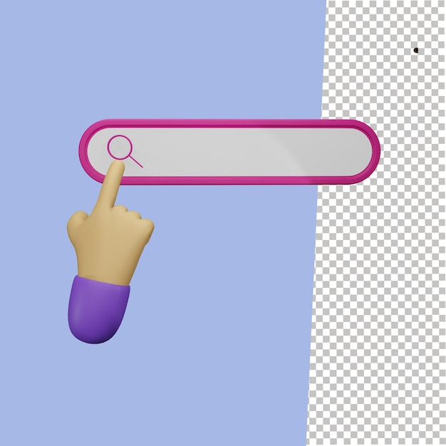 main en appuyant sur le bouton de recherche avec illustration de concept 3d