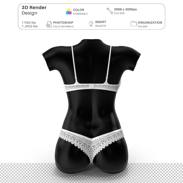 PSD mannequin féminin portant de la lingerie mockup modélisation 3d fichier psd lingerie réaliste