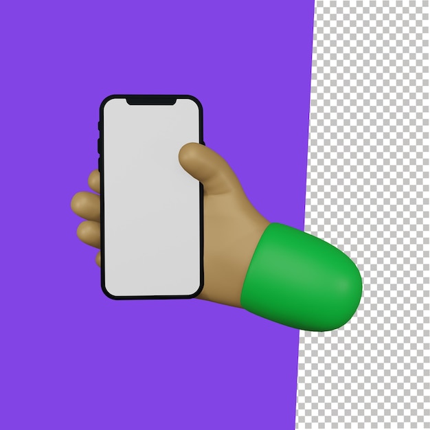 mão segurando o celular com ilustração do conceito 3d