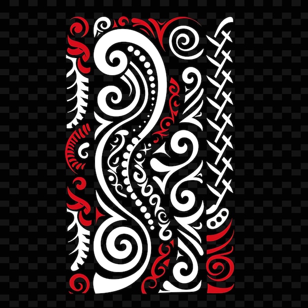 PSD maori avec des motifs en spirale design de frontière décoré avec des dessins de motifs stylisés uniques png