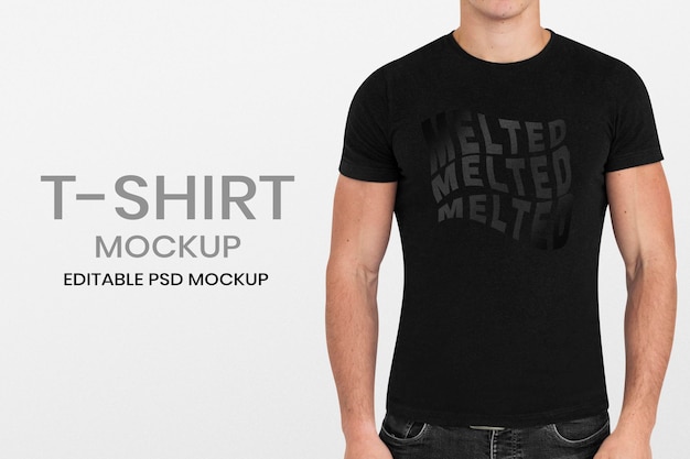 Maquete de camiseta simples usada por um homem