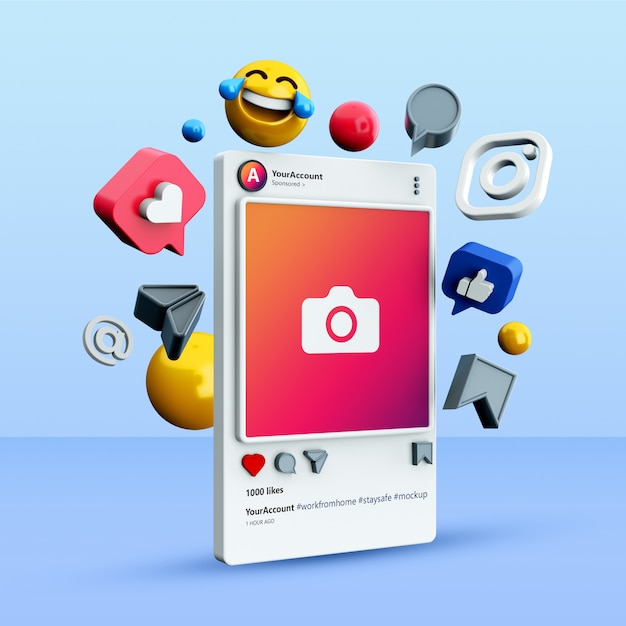 PSD maquete de postagem de mídia social 3d no instagram