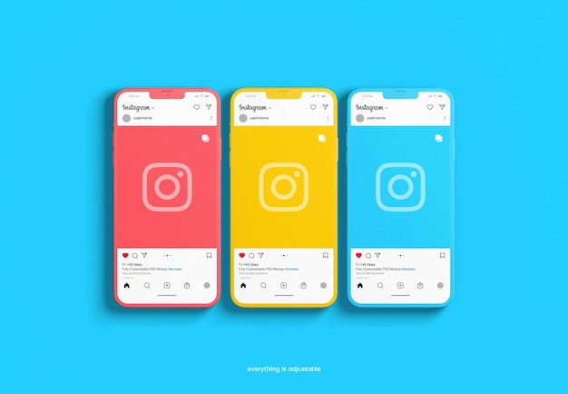 PSD maquete de postagem do instagram 3d com modelo de interface e tela de celular de argila isolada