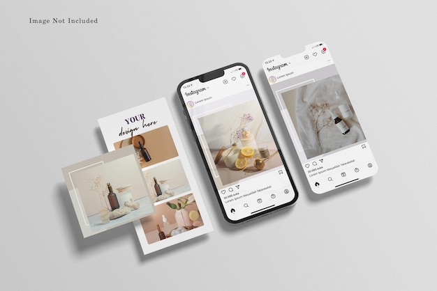 PSD maquete de postagens de mídia social e renderização 3d isolada de tela de smartphone