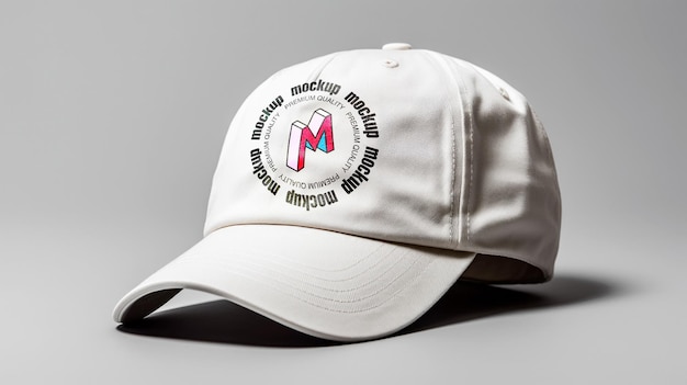 Maquette de casquette blanche avec logo sur fond beige avec ombres