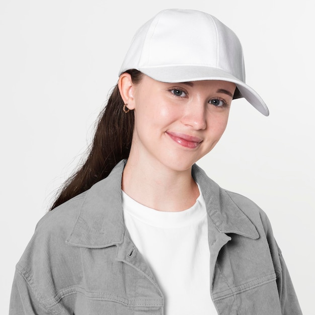 PSD une maquette de casquette blanche pour le shooting de vêtements de rue unisexe