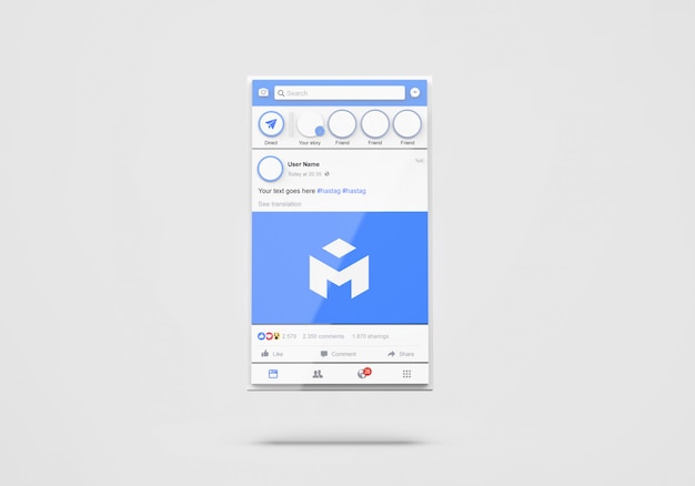 PSD maquette facebook de médias sociaux d'interface 3d