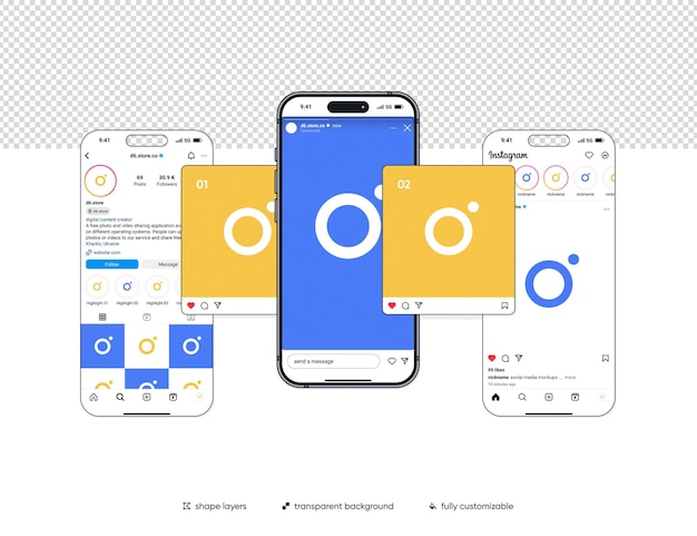 PSD une maquette d'instagram avec un iphone 15 pro sur un fond transparent