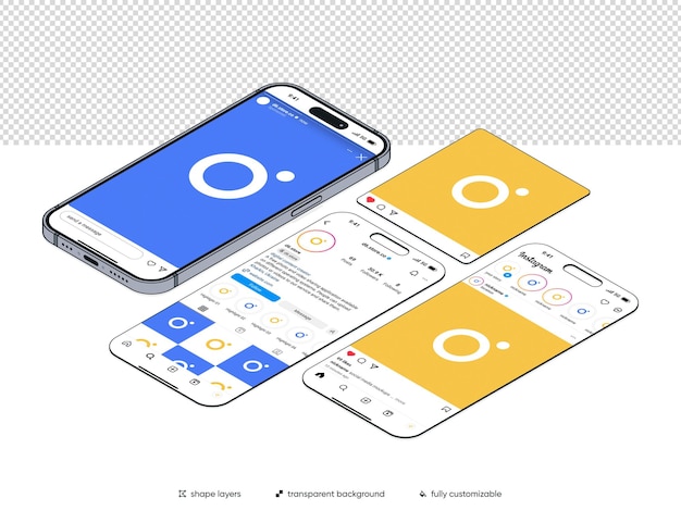 PSD une maquette d'instagram avec un iphone 15 pro sur un fond transparent