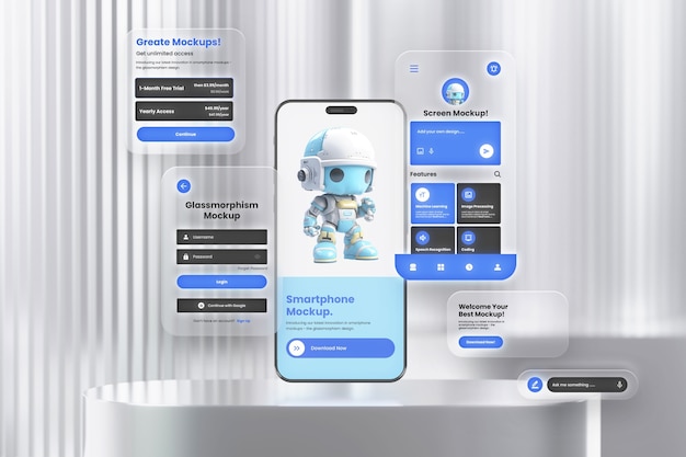 Une maquette de smartphone Glassmorphism