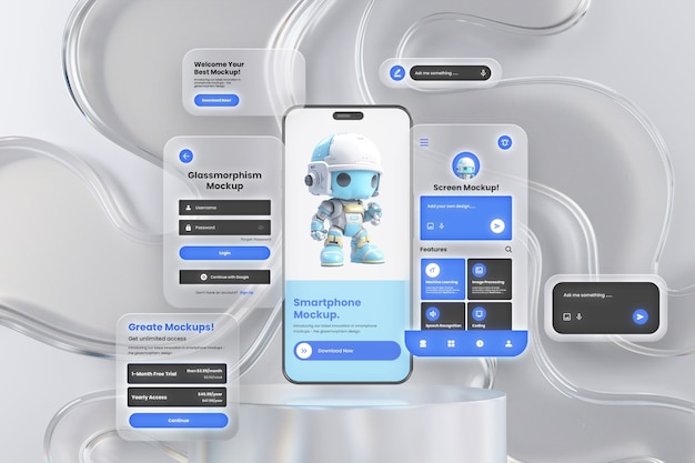 Une maquette de smartphone Glassmorphism