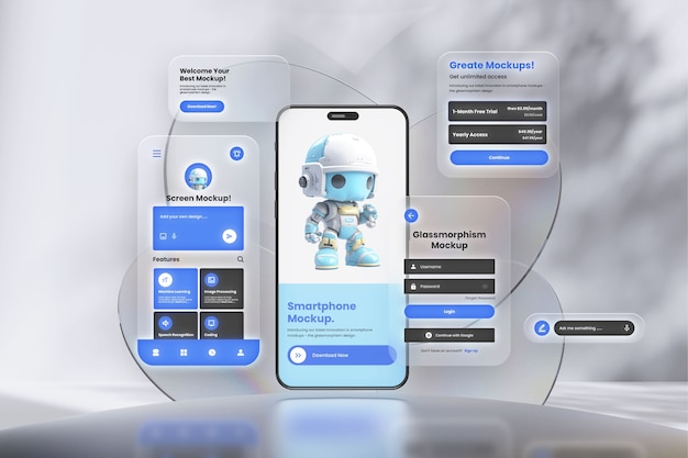 Une maquette de smartphone Glassmorphism
