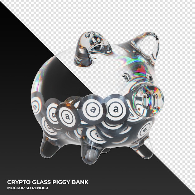 PSD mealheiro arweave ar glass com ilustração 3d de moedas criptográficas