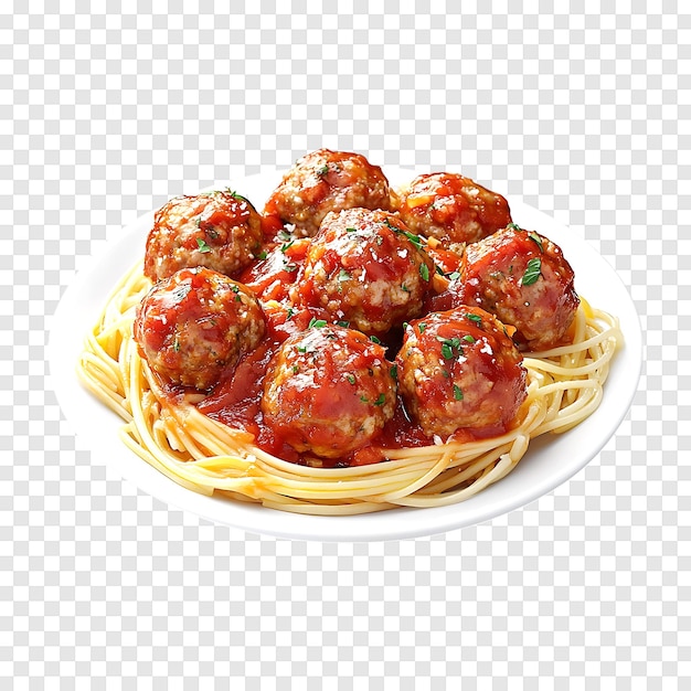 PSD meatballs assados saborosos com espaguete e molho em um fundo transparente para projetos culinários