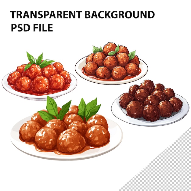 PSD meatballs desenho animado ilustração vetorial clipart fundo branco