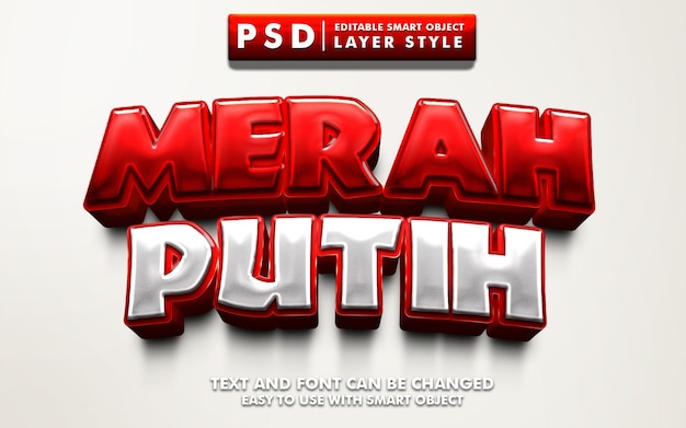 Merah putih effet de texte 3d premium psd