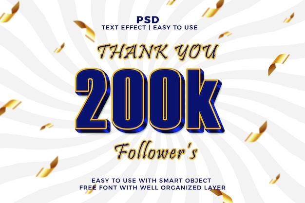 PSD merci 200k de followers 3d effets de texte modifiables style psd