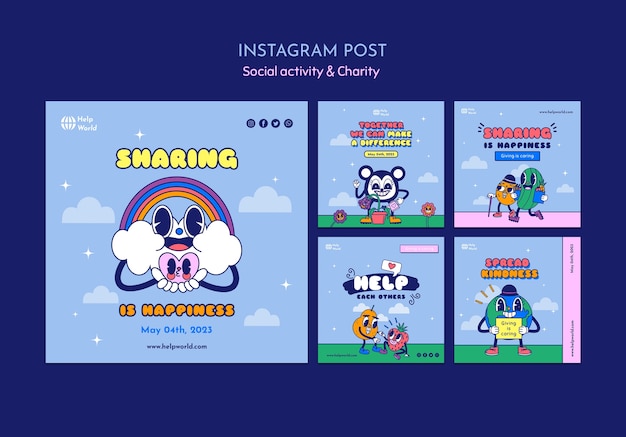 Messages instagram d'activité sociale dessinés à la main