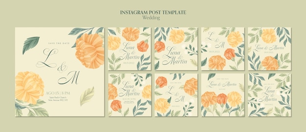 PSD messages instagram de mariage floral