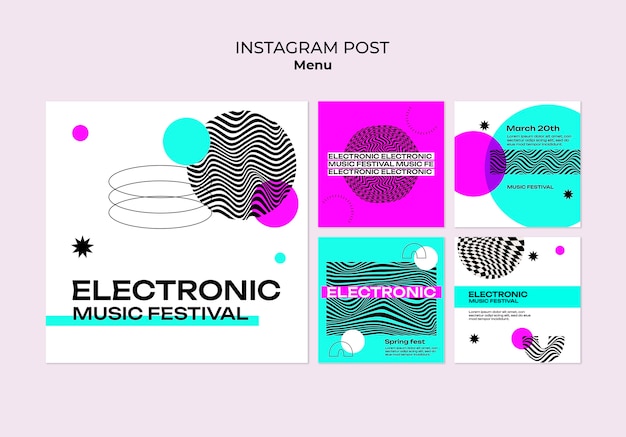 Messages instagram de musique électronique au design plat