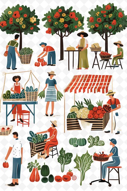 PSD la mise en place du marché des agriculteurs avec les vendeurs et les clients pour la conception d'affiches d'illustration plates d'electi