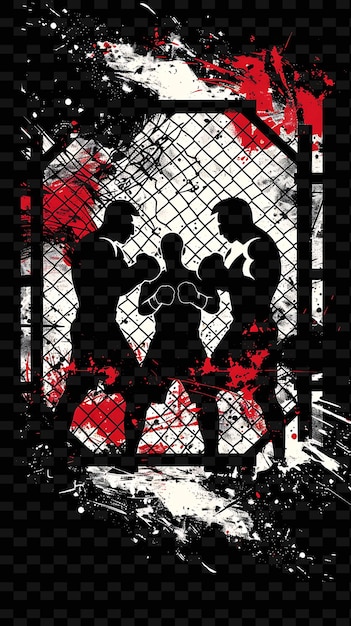 Mma Cage Setting com lutadores e árbitros para eleição Mma Flat Ilustração Poster Design