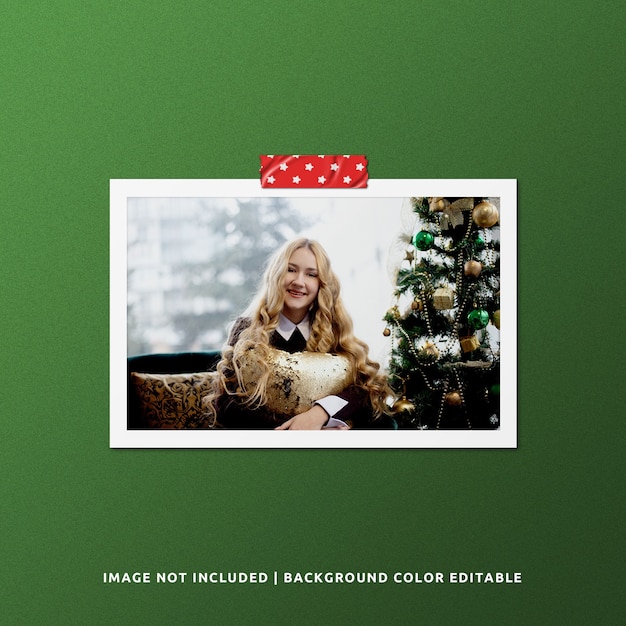 Mockup di foto con cornice di carta orizzontale per Natale