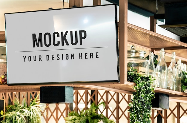 PSD mockup di schermo tv in un ristorante