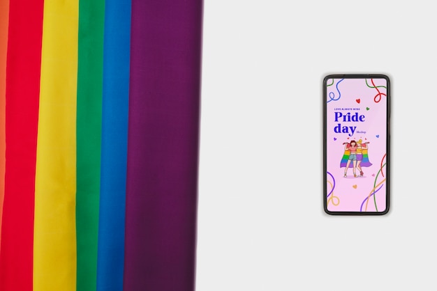 PSD mockup di telefono pride day con bandiera