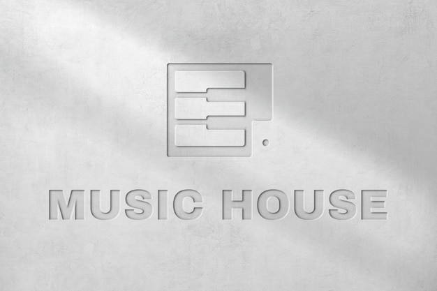 PSD le mockup du logo deboss pour la maison de musique