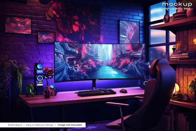 PSD mockup für einen gekrümmten bildschirm-gaming-monitor