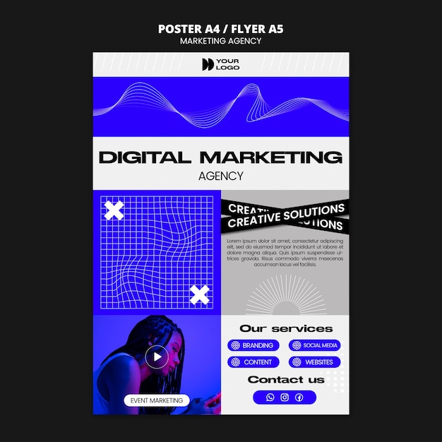 Modèle d'affiche d'agence de marketing design plat