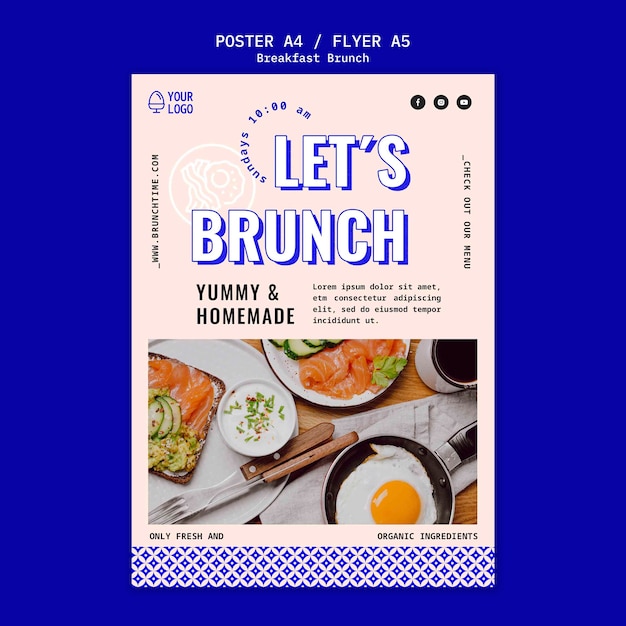 PSD modèle d'affiche de brunch de petit-déjeuner géométrique