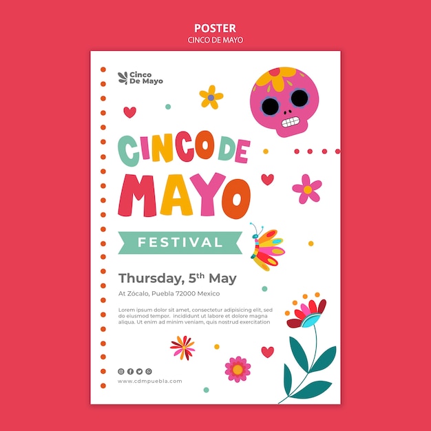 Modèle d'affiche design plat cinco de mayo