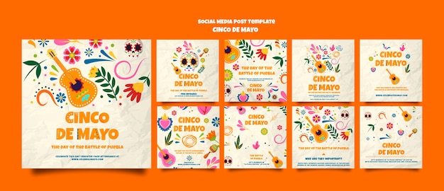 Modèle d'affiche instagram design plat cinco de mayo