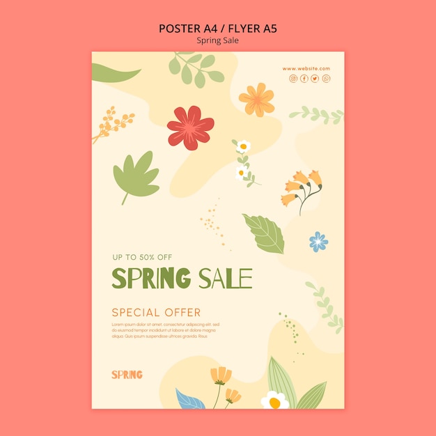 PSD modèle d'affiche verticale florale de vente de printemps