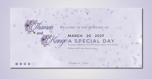 PSD modèle de bannière d'invitation de mariage florale