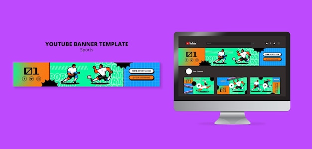 PSD modèle de bannière youtube football illustration vibrante