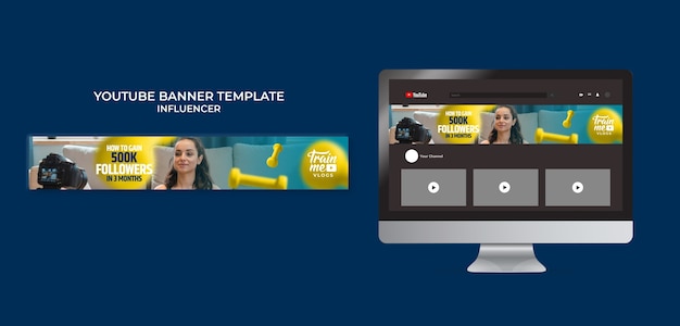 Modèle de bannière youtube d'influenceur médiatique et de personnalité