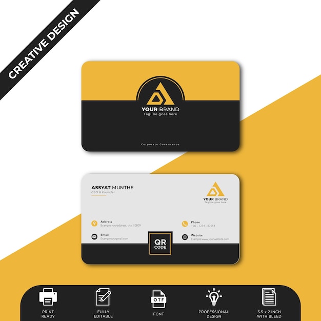 Modèle de carte de visite jaune PSD