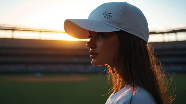 PSD modèle de casque blanc avec modèle féminin