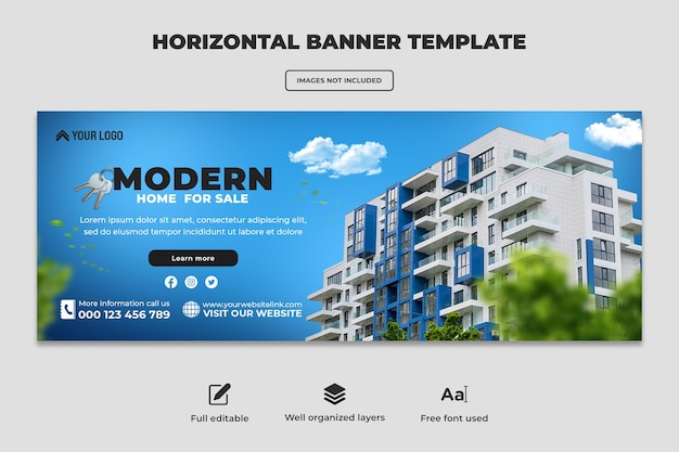PSD modèle de conception de bannière créative de bannière web horizontale de propriété de vente de maison immobilière