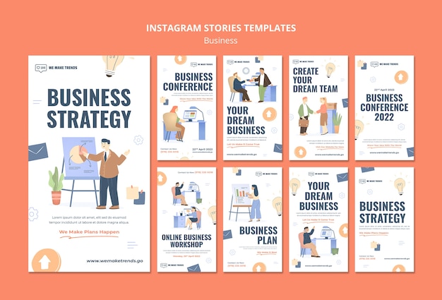 Modèle de conception d'histoires instagram business design plat