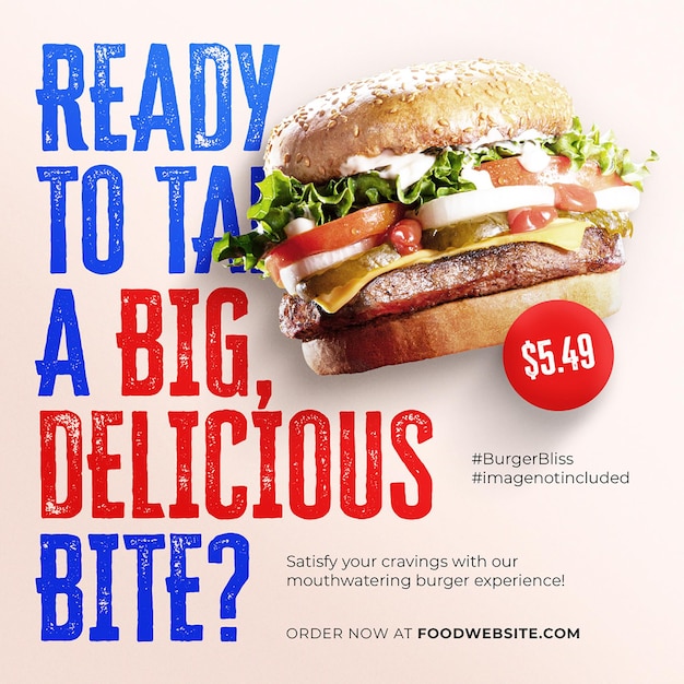 PSD modèle de conception de publication promotionnelle psd big tasty and delicious burger pour les médias sociaux instagram