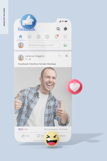 Modèle d'écran de l'interface Facebook, vue avant